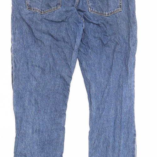 Monki Womens Blue Cotton Straight Jeans Size 32 in L28 in Regular Zip