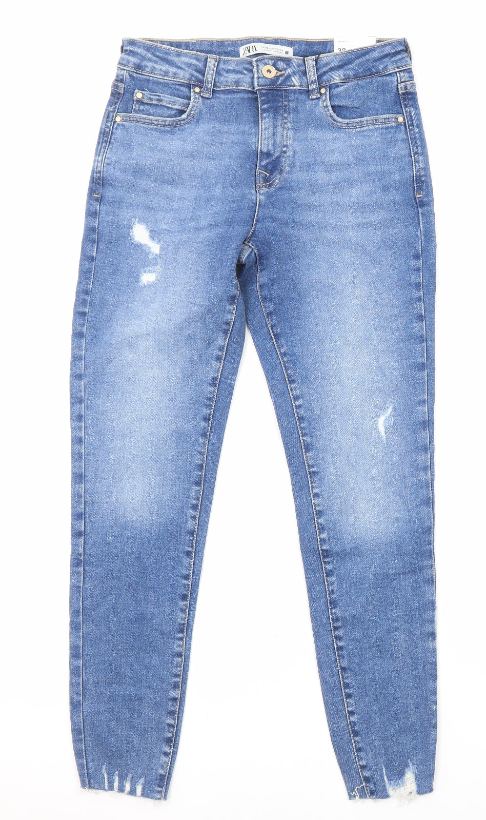 Zara Womens Blue Cotton Skinny Jeans Size 10 L26 in Regular Zip - Stretch
