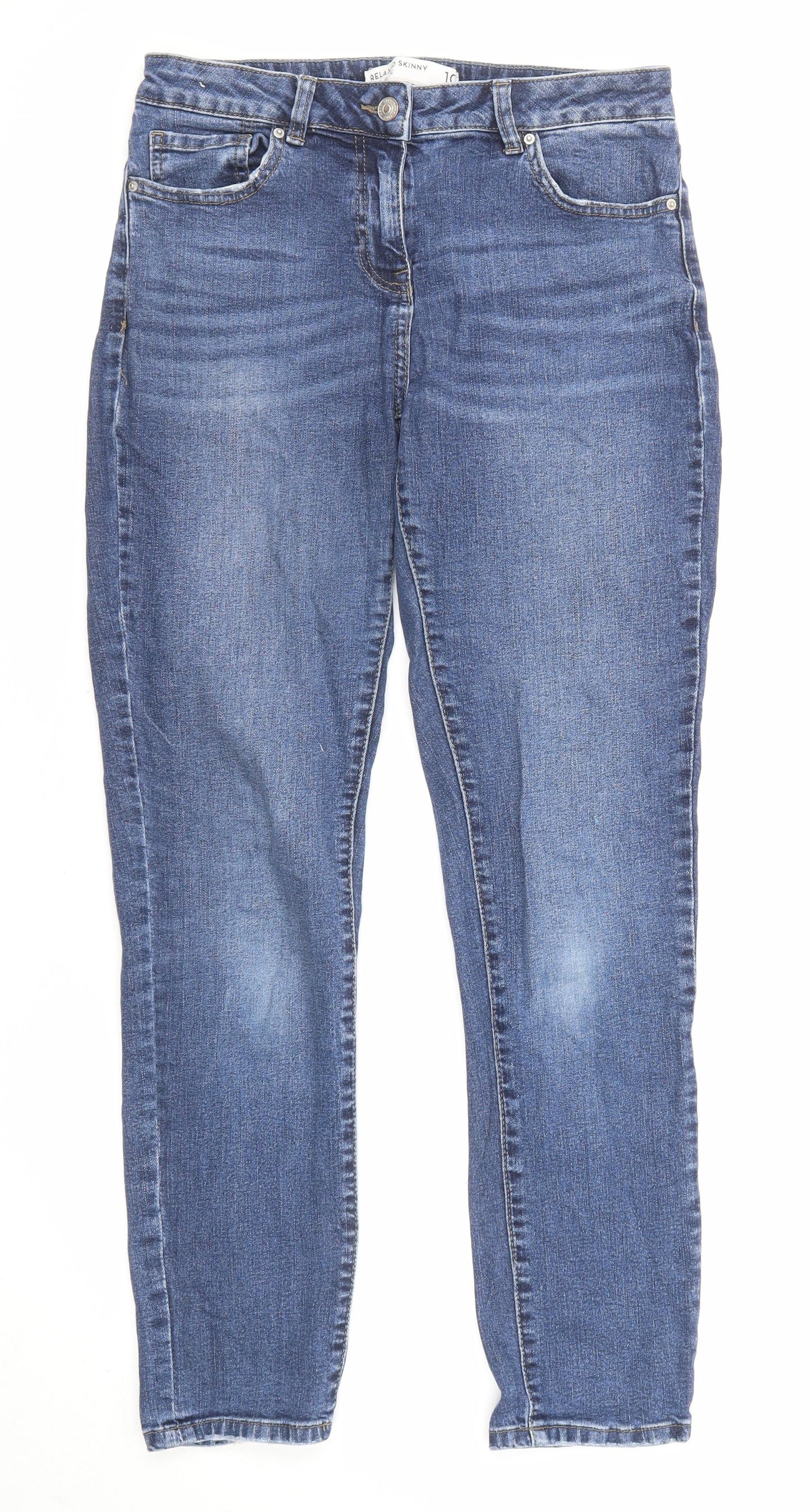 NEXT Womens Blue Cotton Straight Jeans Size 10 L28 in Regular Zip