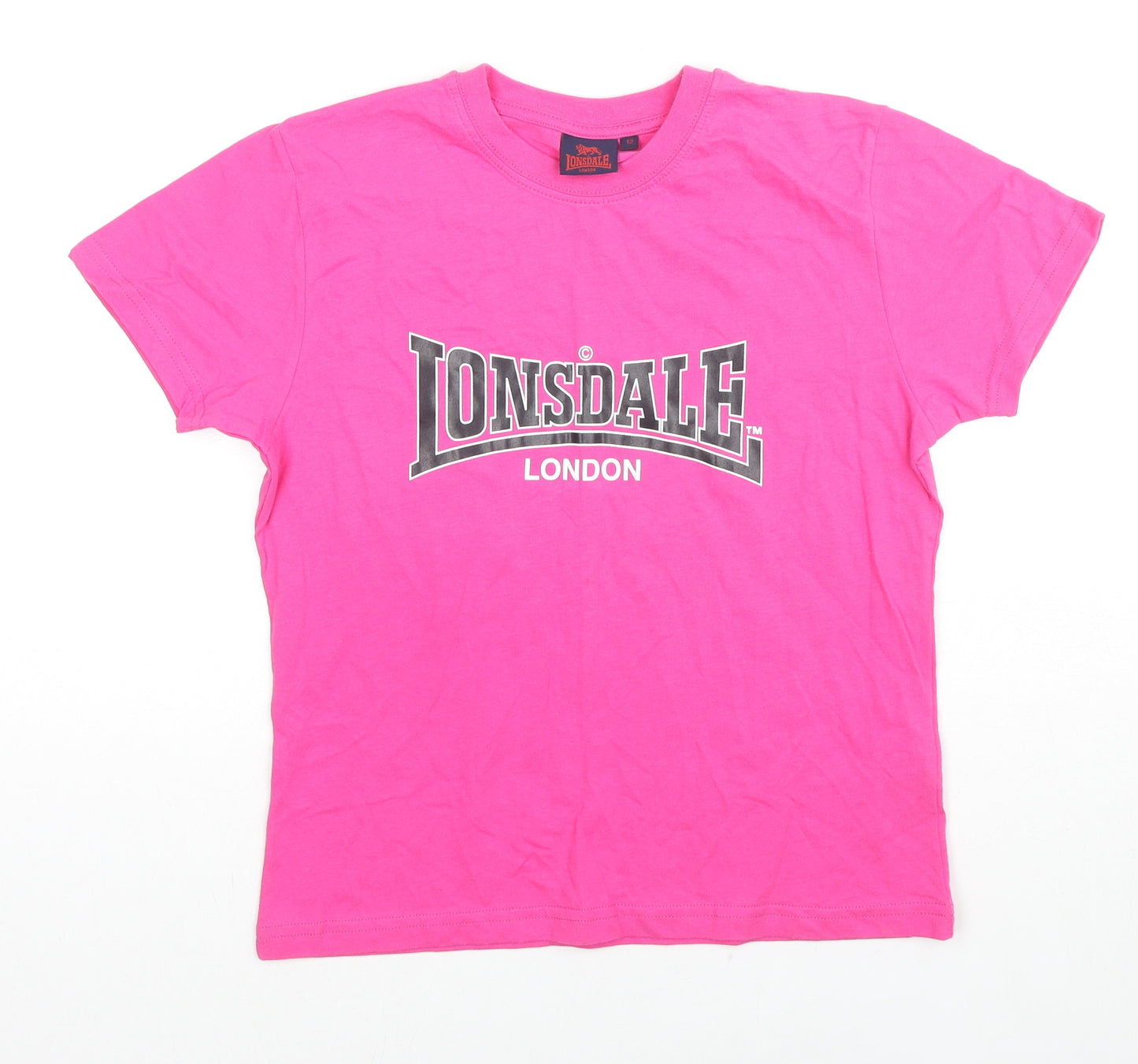 Lonsdale Womens Pink Cotton Basic T-Shirt Size 12 Round Neck