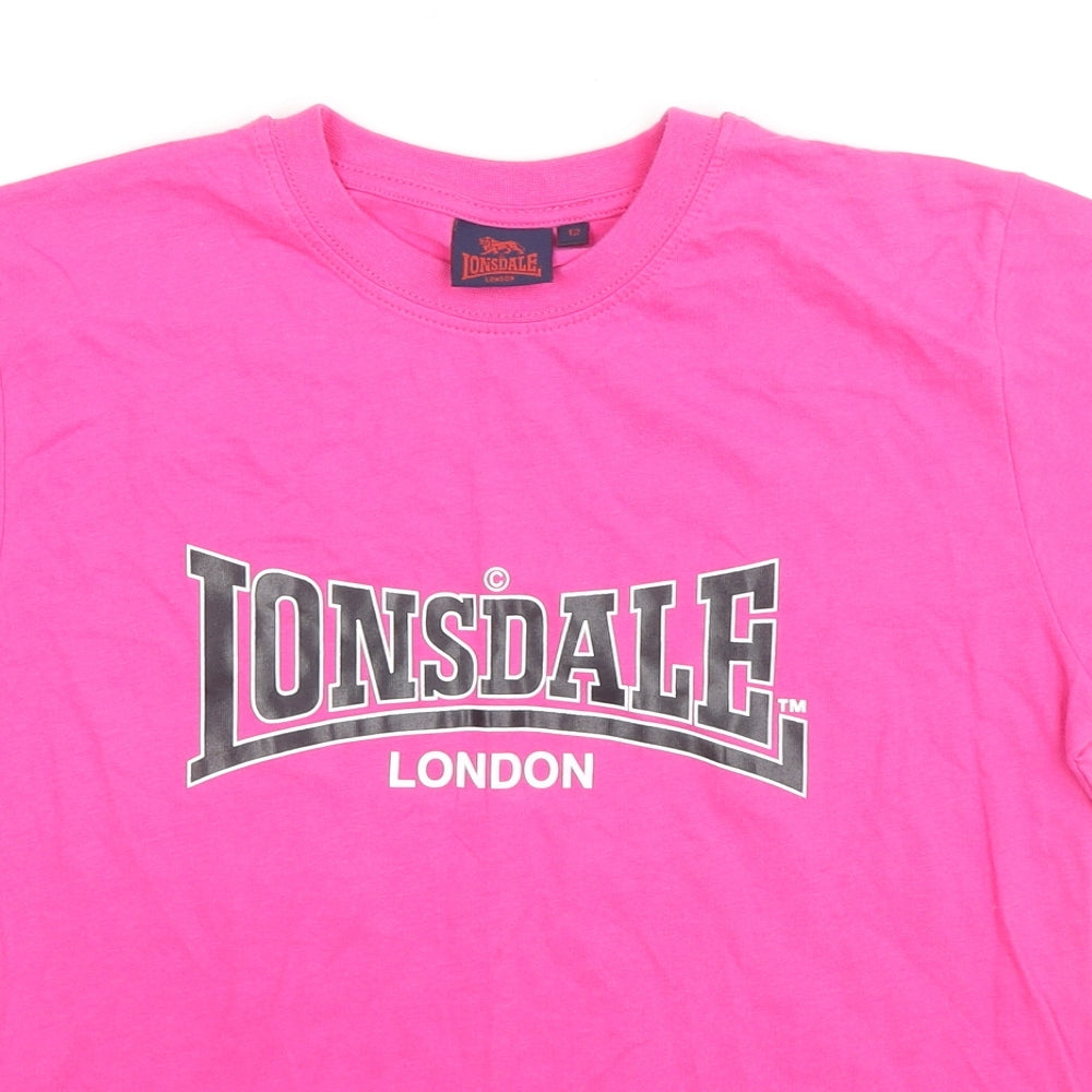 Lonsdale Womens Pink Cotton Basic T-Shirt Size 12 Round Neck