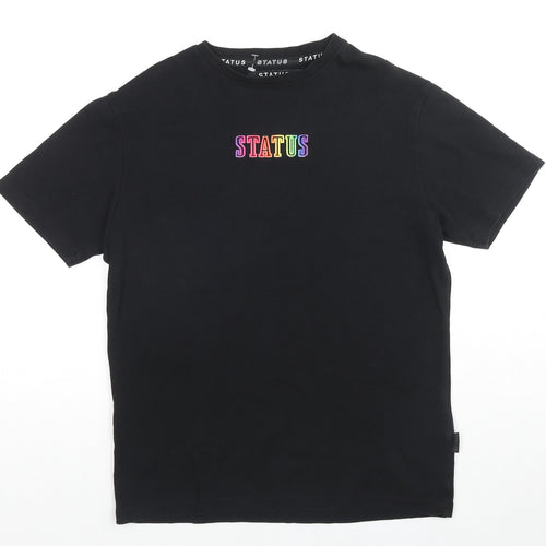 Status Womens Black Cotton Basic T-Shirt Size S Round Neck