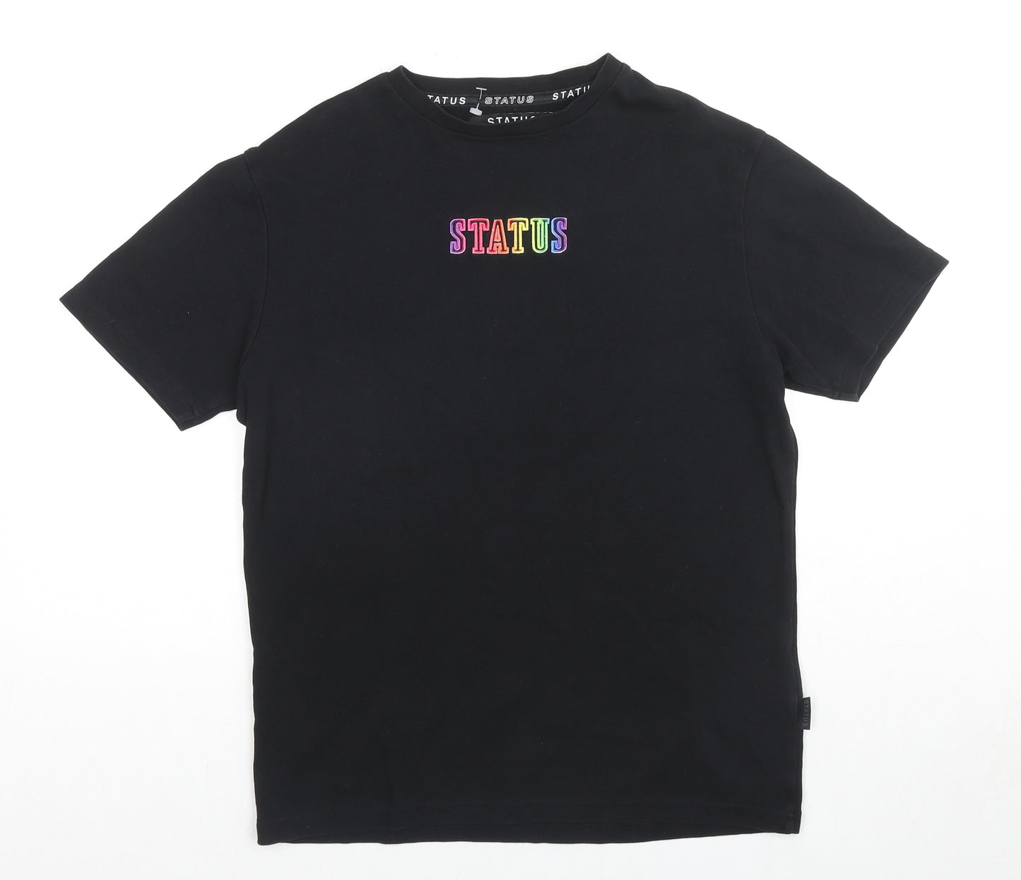 Status Womens Black Cotton Basic T-Shirt Size S Round Neck