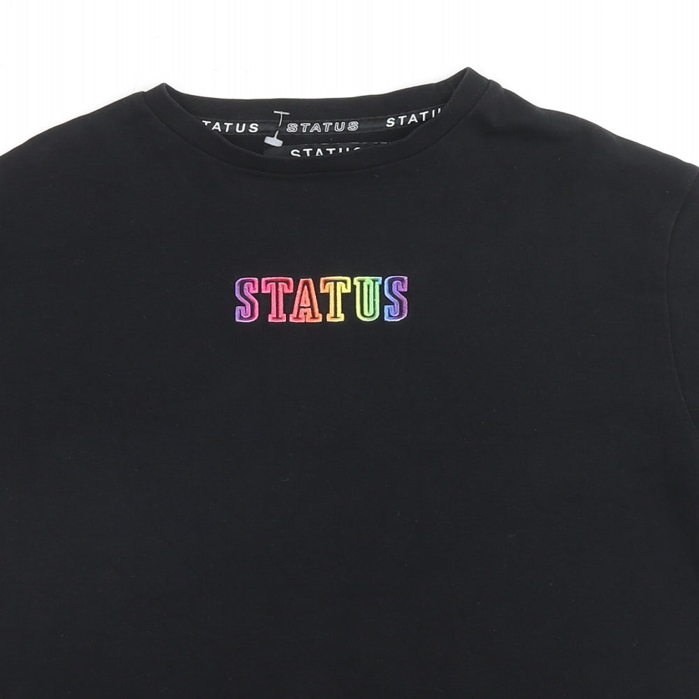 Status Womens Black Cotton Basic T-Shirt Size S Round Neck