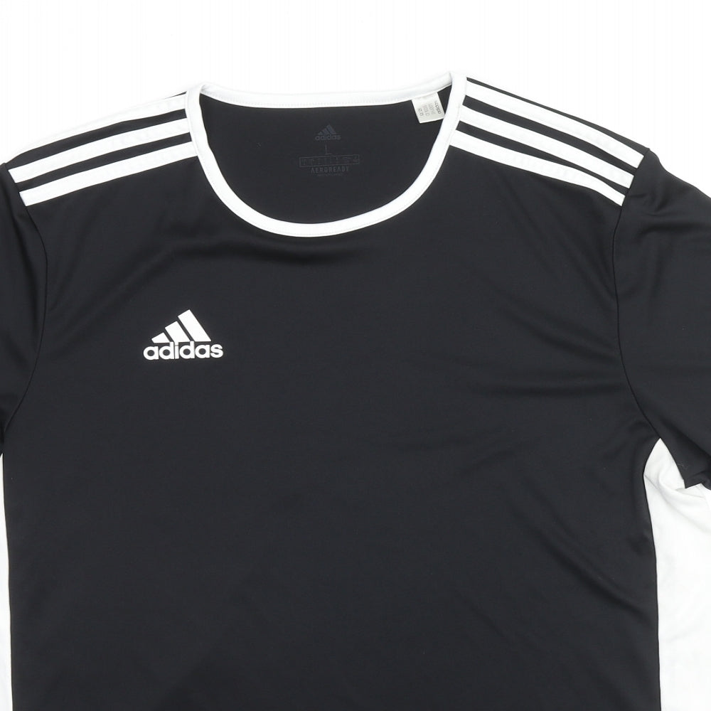 adidas Mens Black Polyester Basic T-Shirt Size L Round Neck Pullover