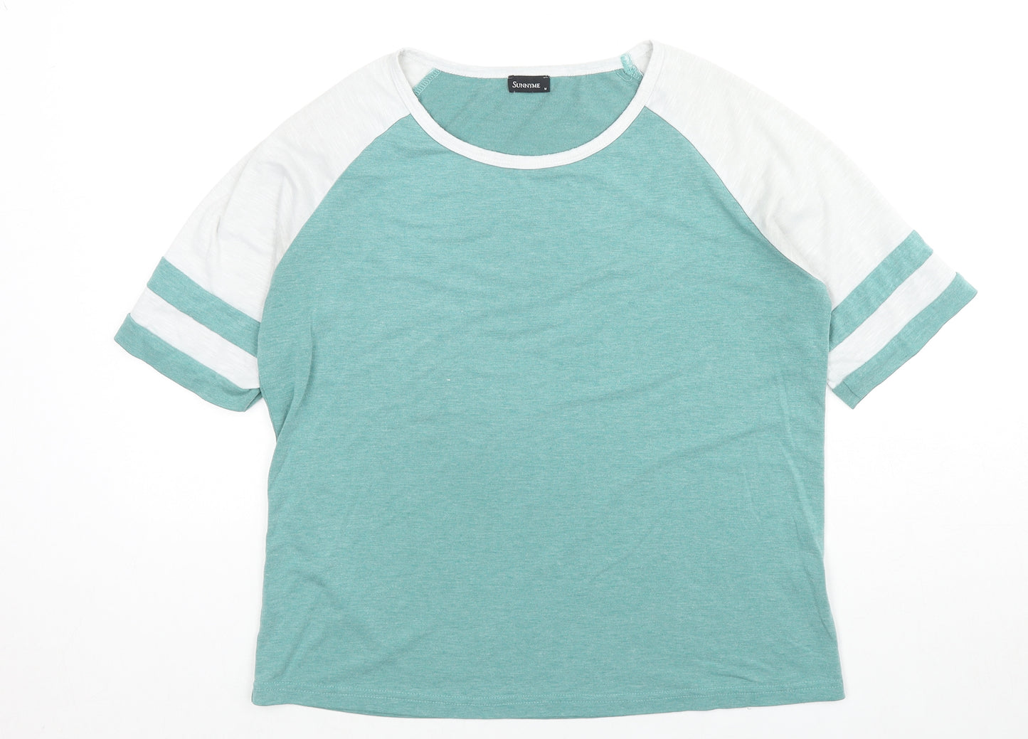 Sunnyme Womens Blue Polyester Blend Basic T-Shirt Size M Round Neck