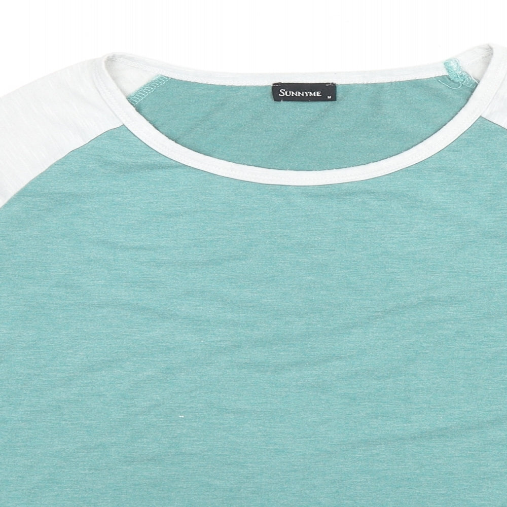 Sunnyme Womens Blue Polyester Blend Basic T-Shirt Size M Round Neck