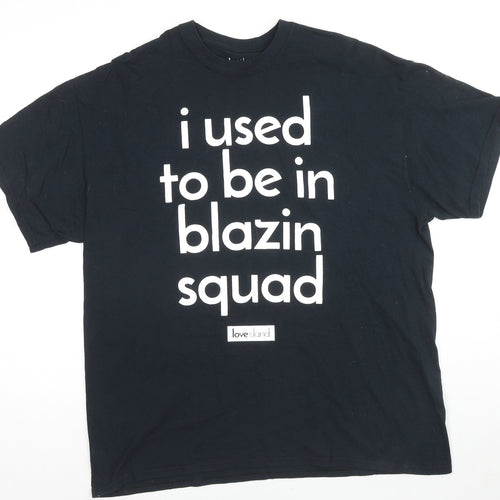 Love Island Mens Black Cotton T-Shirt Size L Round Neck