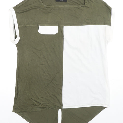 NEXT Womens Green Colourblock Viscose Basic T-Shirt Size 10 Round Neck