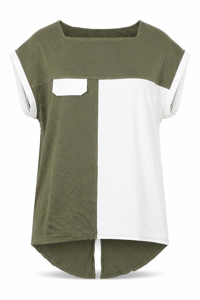 Front view of Next women’s green colourblock viscose basic t-shirt, size UK 10, round neck
