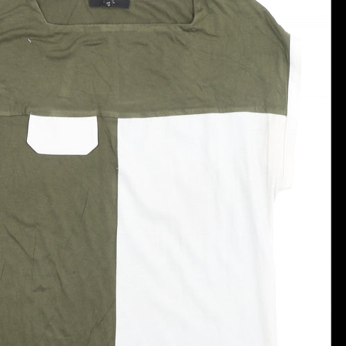 NEXT Womens Green Colourblock Viscose Basic T-Shirt Size 10 Round Neck