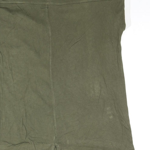 NEXT Womens Green Colourblock Viscose Basic T-Shirt Size 10 Round Neck