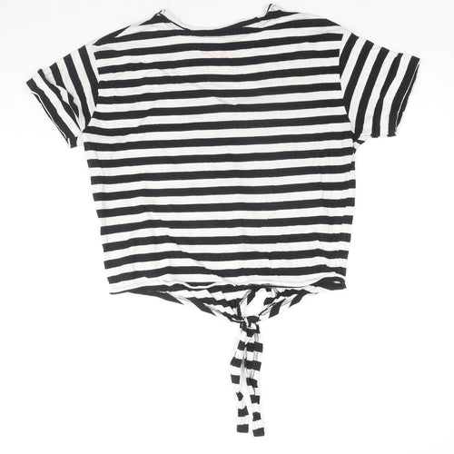 Love Island Womens Black Striped Cotton Basic T-Shirt Size 10 Round Neck - Future Islander