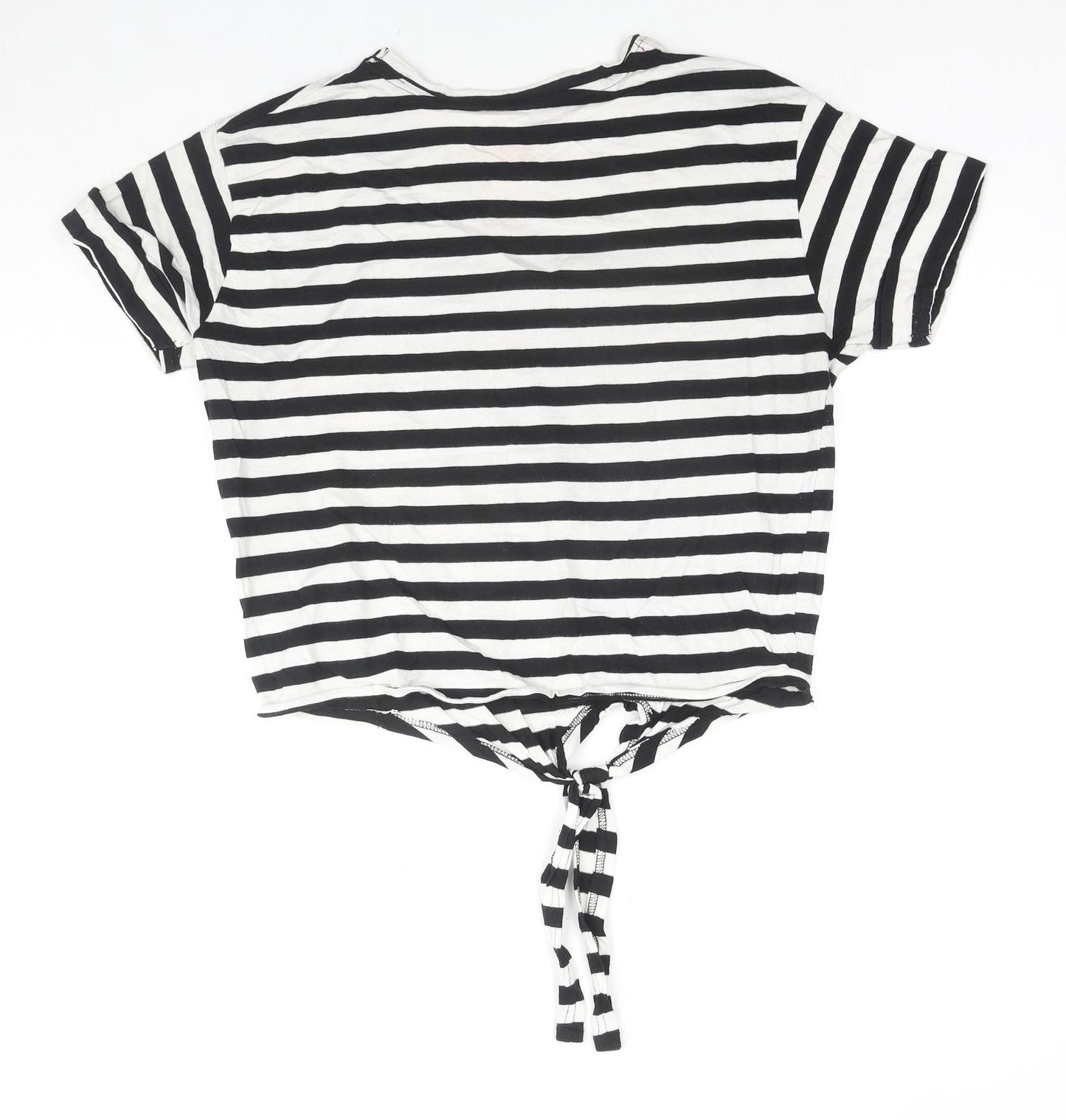 Love Island Womens Black Striped Cotton Basic T-Shirt Size 10 Round Neck - Future Islander
