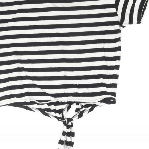 Love Island Womens Black Striped Cotton Basic T-Shirt Size 10 Round Neck - Future Islander