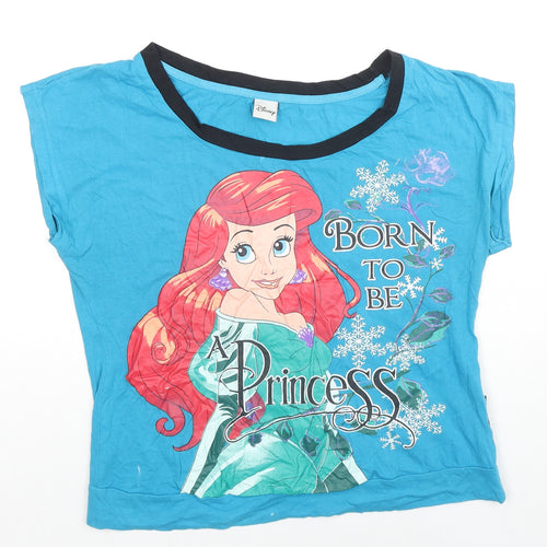 Disney Womens Blue Cotton Basic T-Shirt Size 10 Round Neck - Ariel Born To Be a Princes