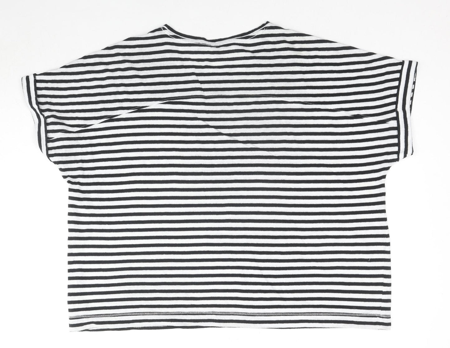 Marks and Spencer Womens Black Striped Linen Basic T-Shirt Size 24 Round Neck
