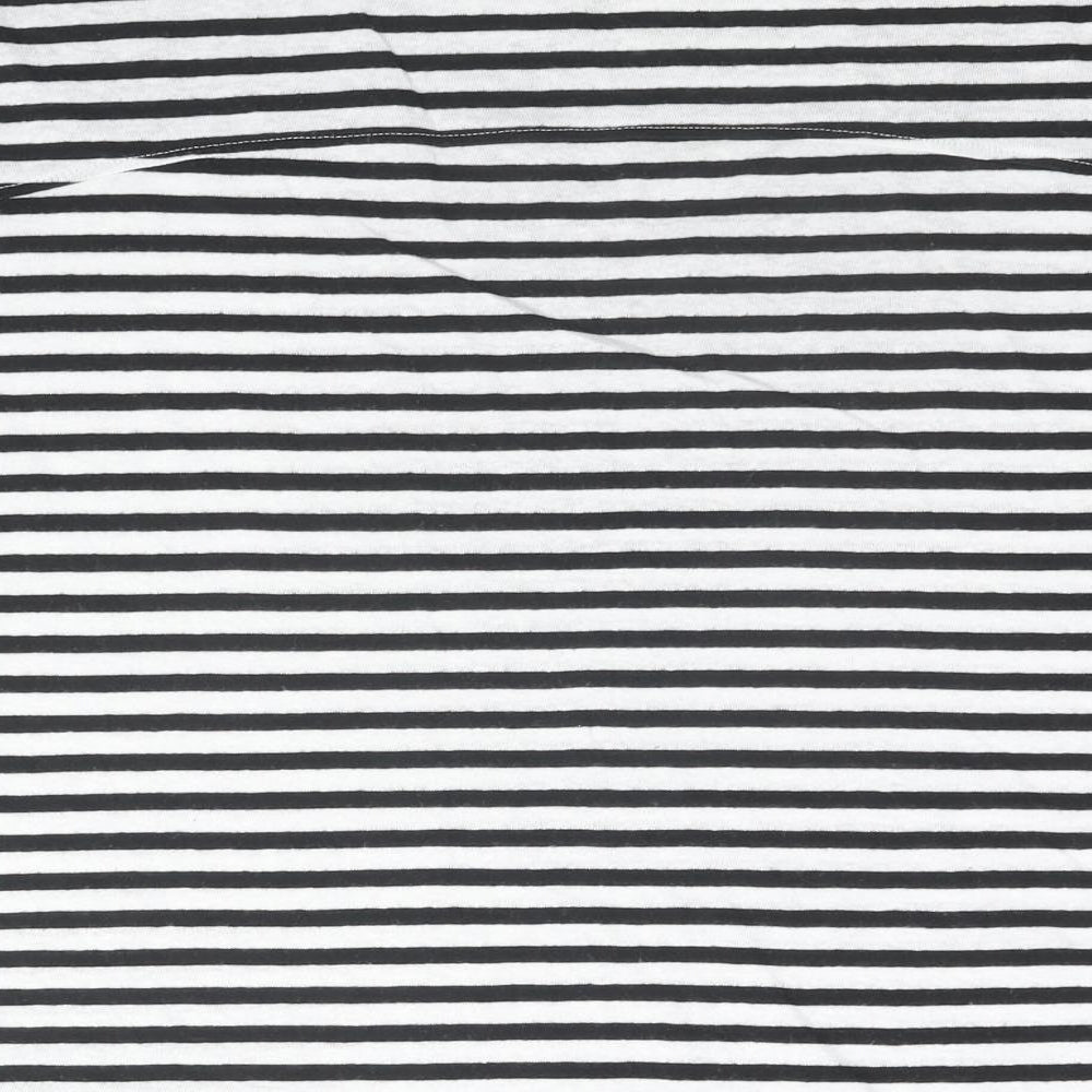Marks and Spencer Womens Black Striped Linen Basic T-Shirt Size 24 Round Neck