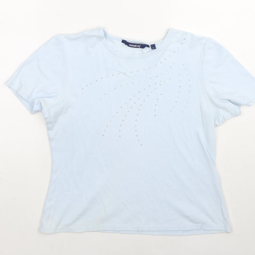 Casual Club Womens Blue Cotton Basic T-Shirt Size 12 Round Neck - Jeweled Detail