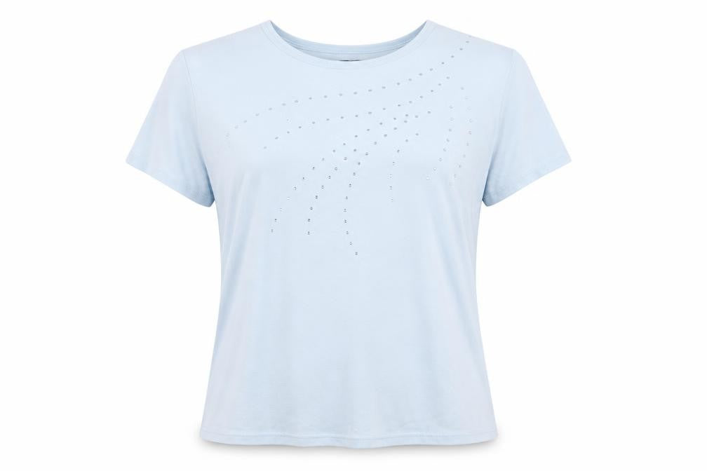 Casual Club Womens Blue Cotton Basic T-Shirt Size 12 Round Neck - Jeweled Detail