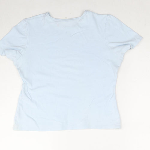 Casual Club Womens Blue Cotton Basic T-Shirt Size 12 Round Neck - Jeweled Detail
