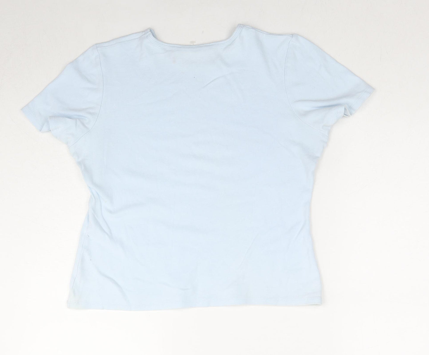 Casual Club Womens Blue Cotton Basic T-Shirt Size 12 Round Neck - Jeweled Detail