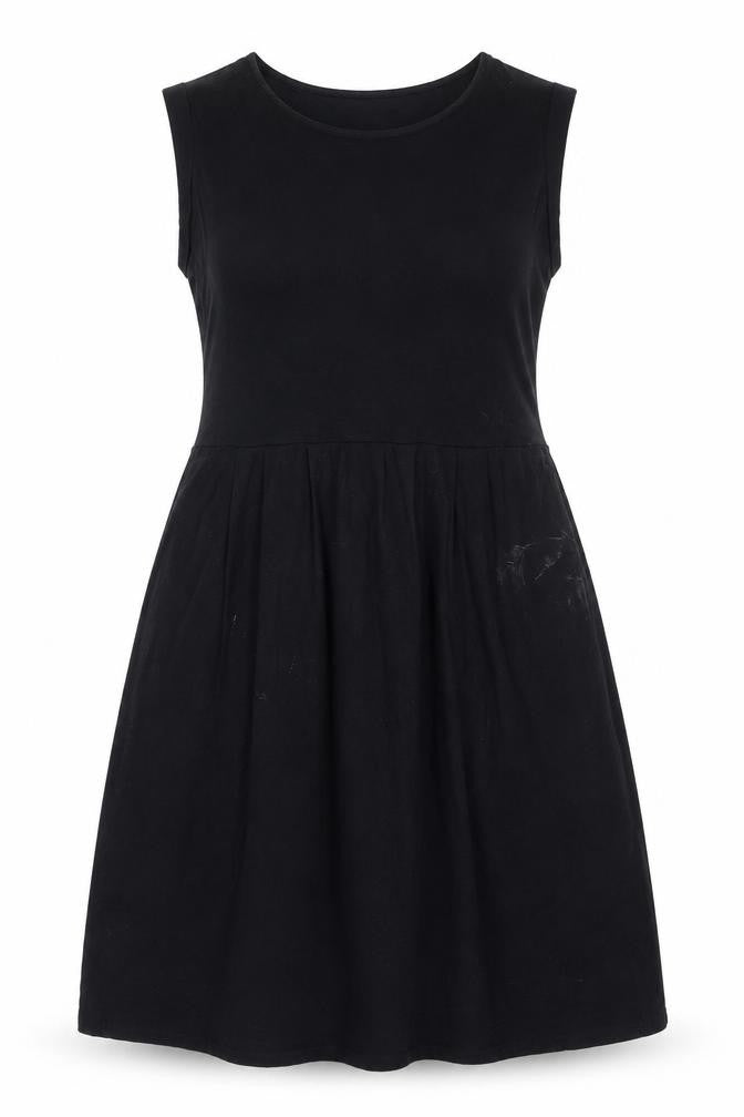 Front view of The White Company women’s black cotton shift, size L, round neck pullover