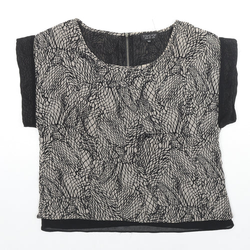 Topshop Womens Black Geometric Polyester Basic T-Shirt Size 10 Round Neck