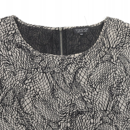 Topshop Womens Black Geometric Polyester Basic T-Shirt Size 10 Round Neck