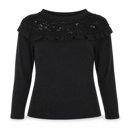 Debenhams Womens Black Polyester Jersey Blouse Size 8 Round Neck - Lace detail
