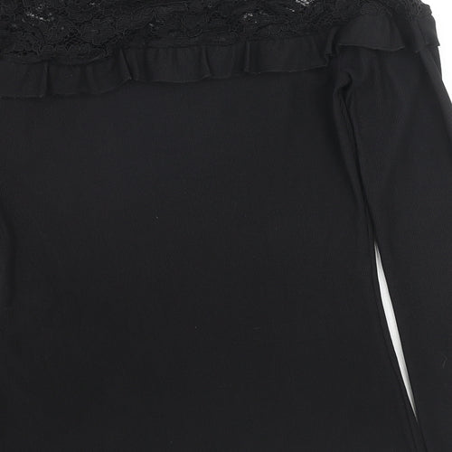 Debenhams Womens Black Polyester Jersey Blouse Size 8 Round Neck - Lace detail