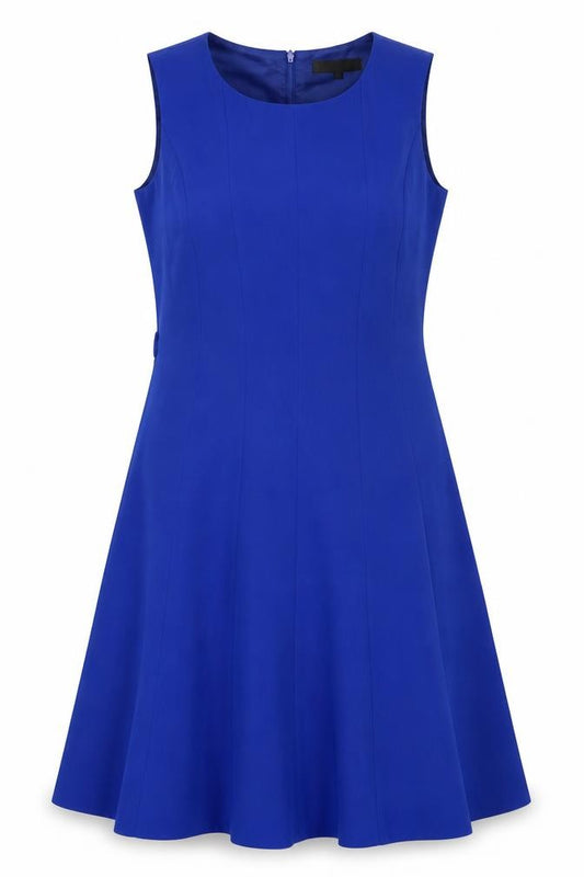 Front view of Principles women’s blue polyester a-line, size UK 12, round neck zip