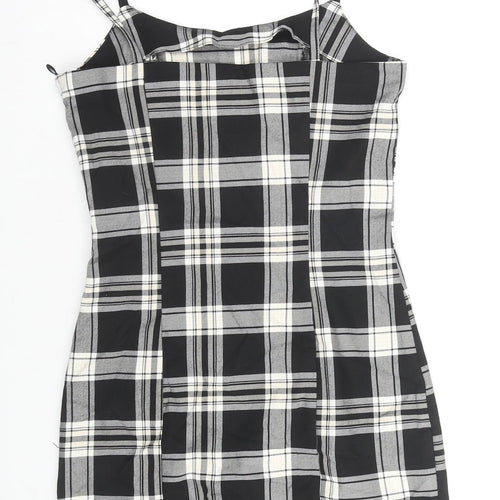 Divided by H&M Womens Black Check Polyester Blend Mini Size 4 Square Neck Zip