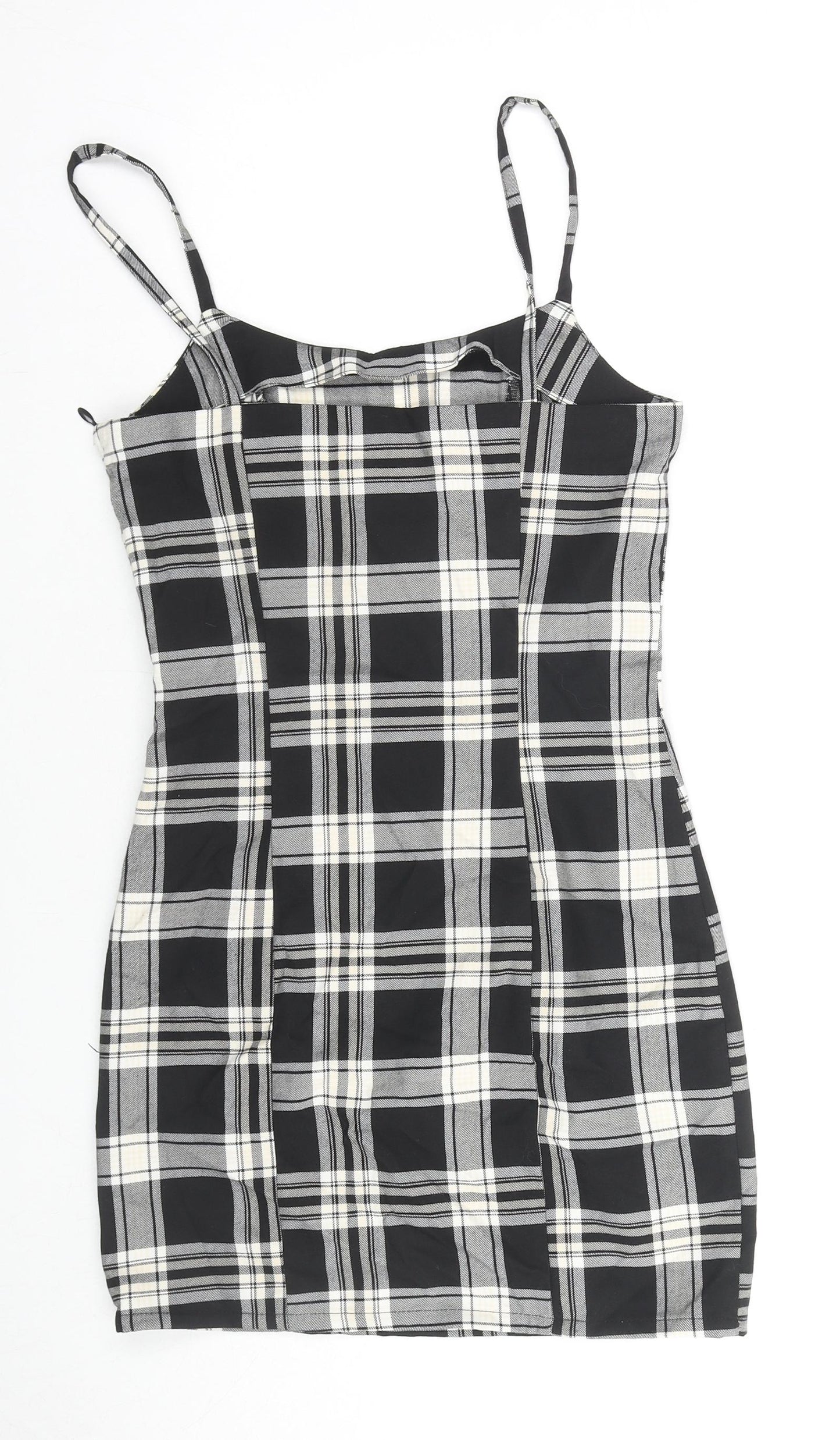 Divided by H&M Womens Black Check Polyester Blend Mini Size 4 Square Neck Zip