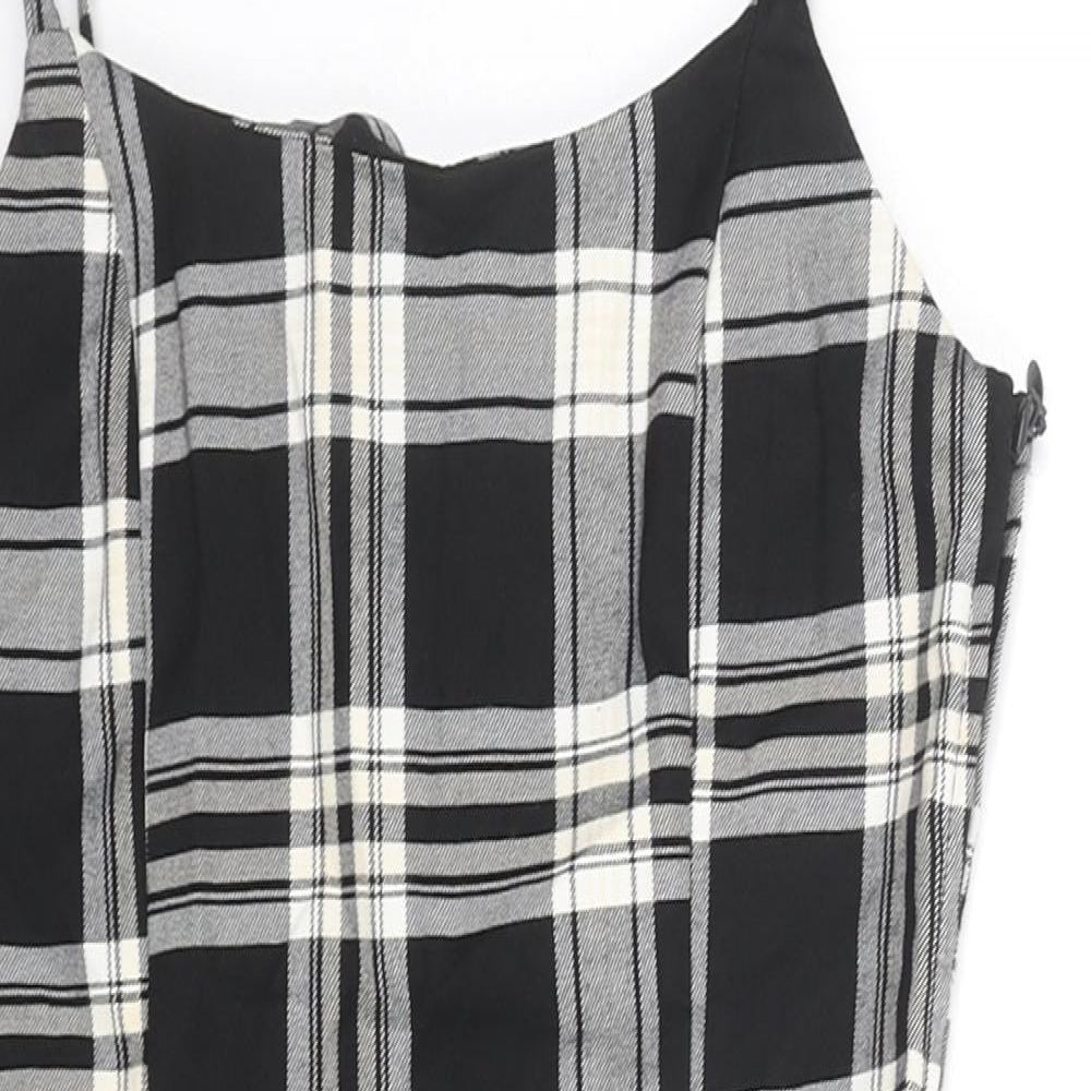 Divided by H&M Womens Black Check Polyester Blend Mini Size 4 Square Neck Zip