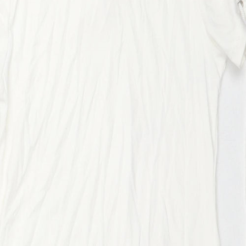 QED London Womens White Cotton Bodycon Size S Round Neck Zip - Tie Detail Sleeves