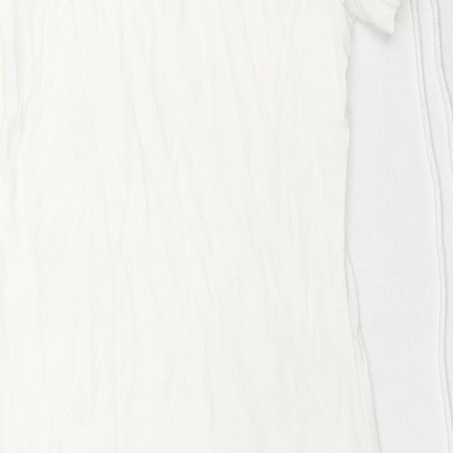 QED London Womens White Cotton Bodycon Size S Round Neck Zip - Tie Detail Sleeves