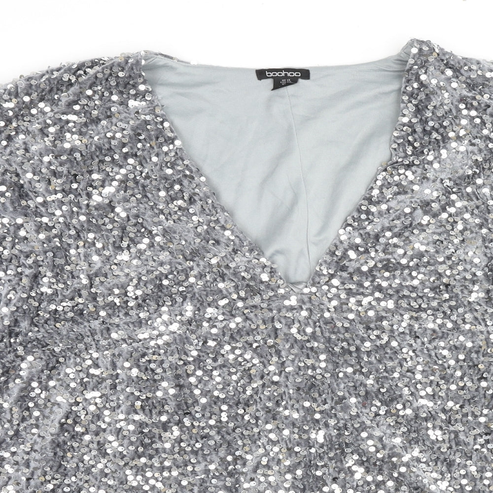 Et Vous Womens Grey Polyester Basic Blouse Size 14 V-Neck