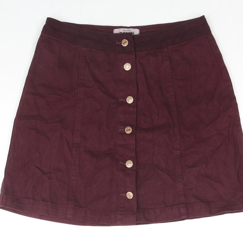 New Look Womens Red Cotton A-Line Skirt Size 10 Button
