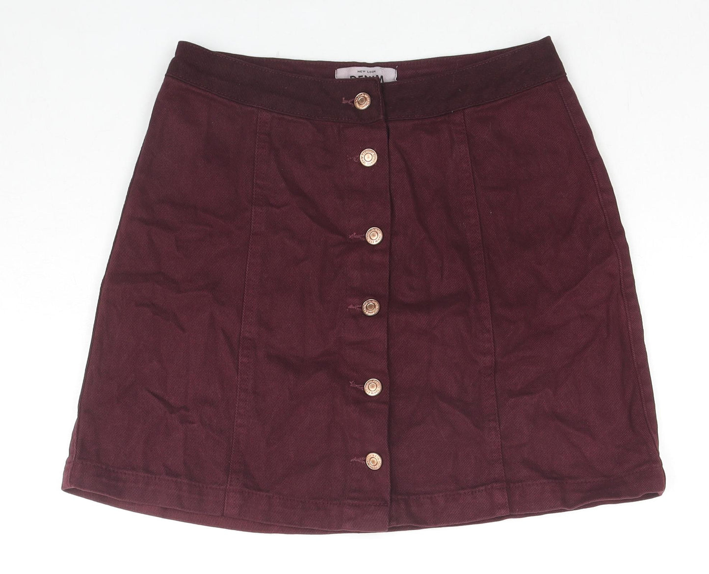 New Look Womens Red Cotton A-Line Skirt Size 10 Button