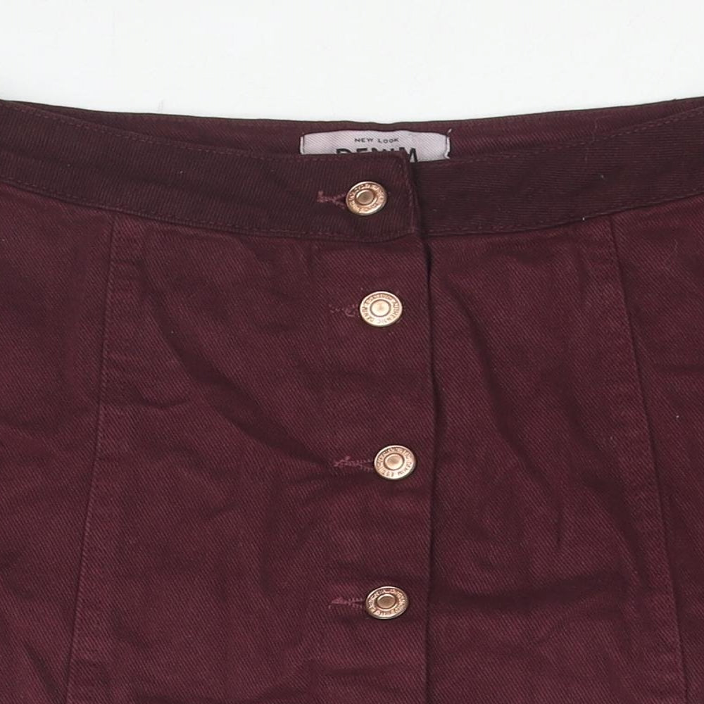 New Look Womens Red Cotton A-Line Skirt Size 10 Button