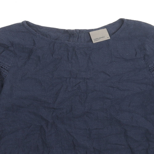 VERO MODA Womens Blue Viscose Basic Blouse Size XS Round Neck