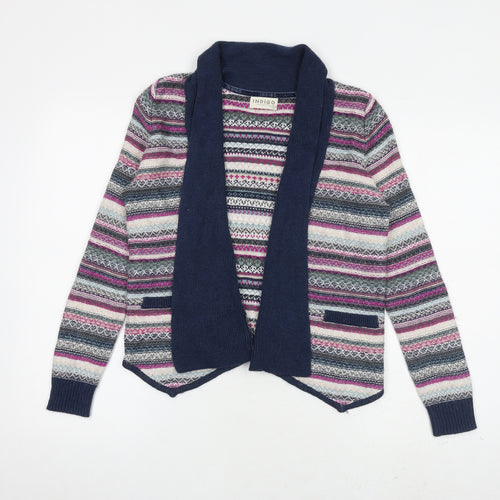 Indigo Womens Multicoloured Collared Geometric Cotton Cardigan Jumper Size 10