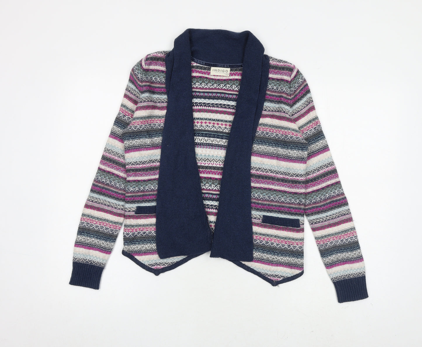 Indigo Womens Multicoloured Collared Geometric Cotton Cardigan Jumper Size 10