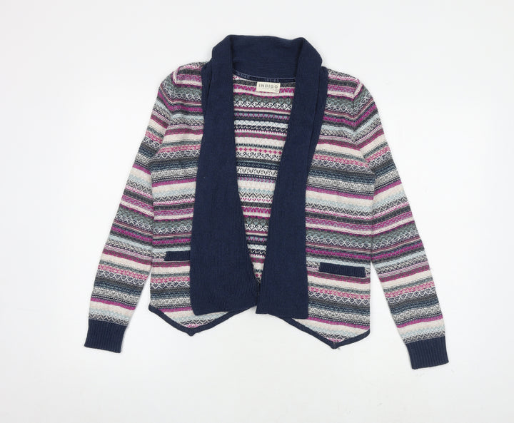 Indigo Womens Multicoloured Collared Geometric Cotton Cardigan Jumper Size 10