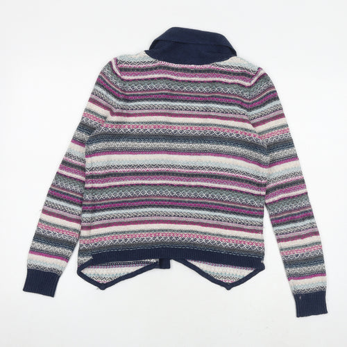 Indigo Womens Multicoloured Collared Geometric Cotton Cardigan Jumper Size 10