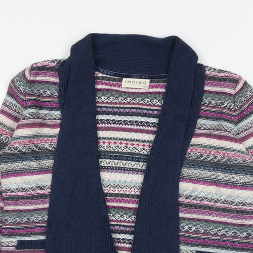 Indigo Womens Multicoloured Collared Geometric Cotton Cardigan Jumper Size 10