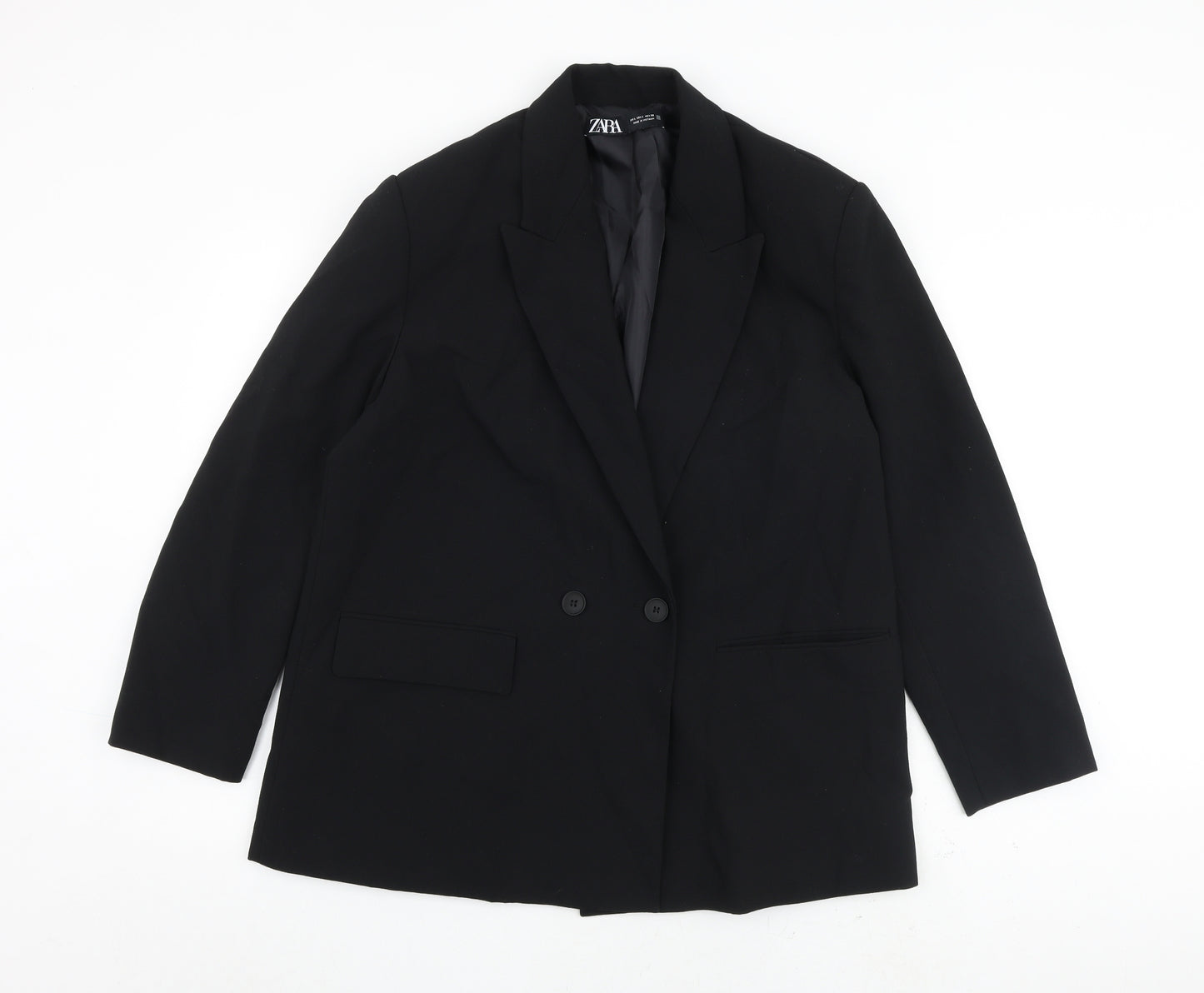 Zara Womens Black Jacket Blazer Size L Button
