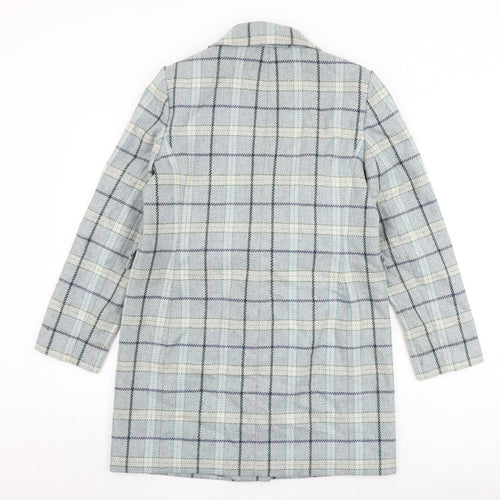 Marks and Spencer Womens Blue Check Overcoat Coat Size 12 Button