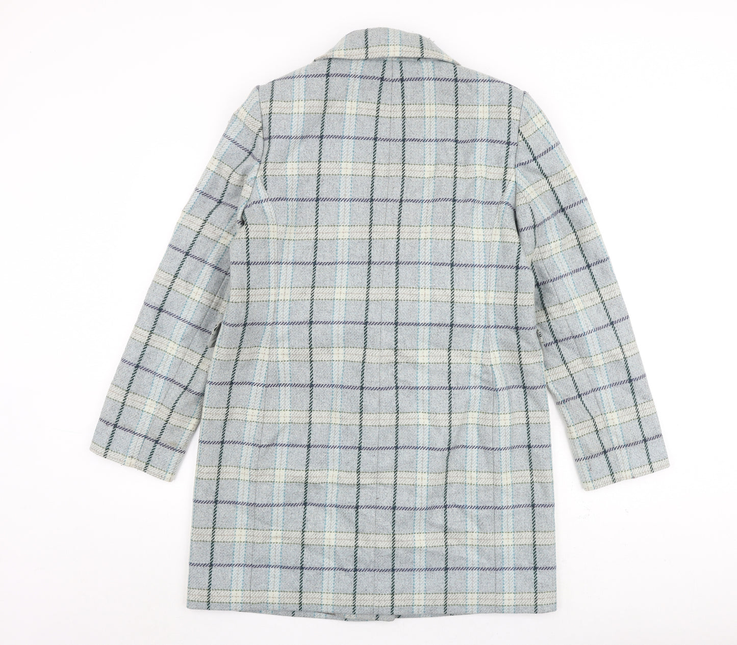 Marks and Spencer Womens Blue Check Overcoat Coat Size 12 Button